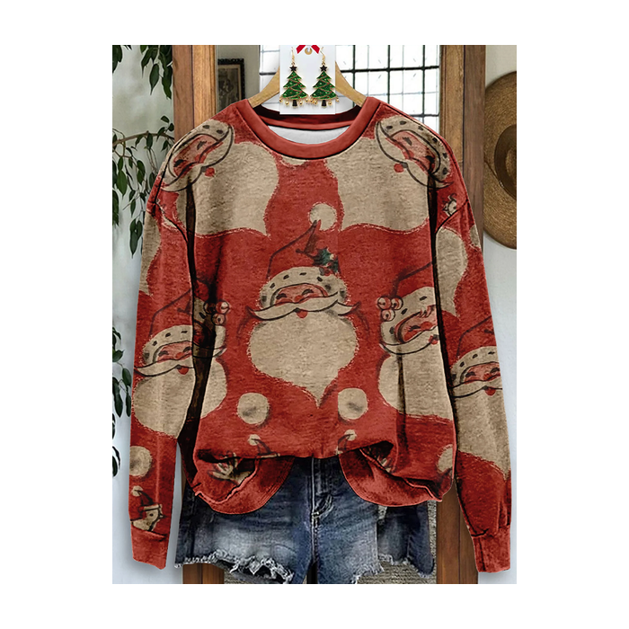 Women Santa Claus Crew Neck Printing Casual Spring/Fall Long Sleeve Sweatshirt