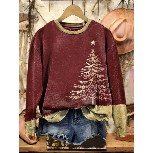 Women Christmas Crew Neck Printing Casual Spring/Fall Long Sleeve Sweatshirt