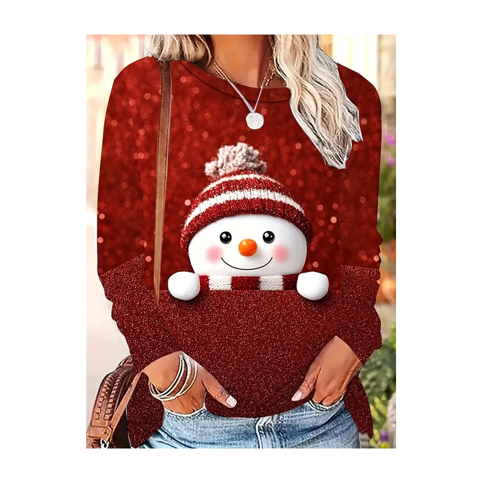 Women Christmas Snowman Long Sleeve Tee T-shirt Crew Neck Printing Casual Spring/Fall Graphic Tee Top