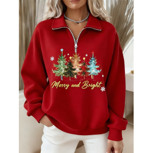 Women Christmas Shawl Collar Printing Casual Spring/Fall Long Sleeve Sweatshirt