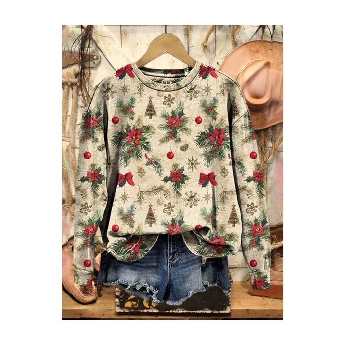 Women Christmas Crew Neck Printing Casual Spring/Fall Long Sleeve Sweatshirt