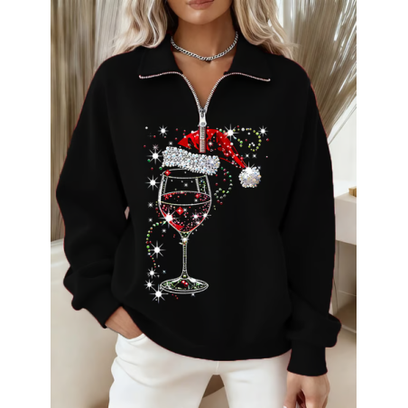Women Christmas Shawl Collar Printing Casual Spring/Fall Long Sleeve Sweatshirt