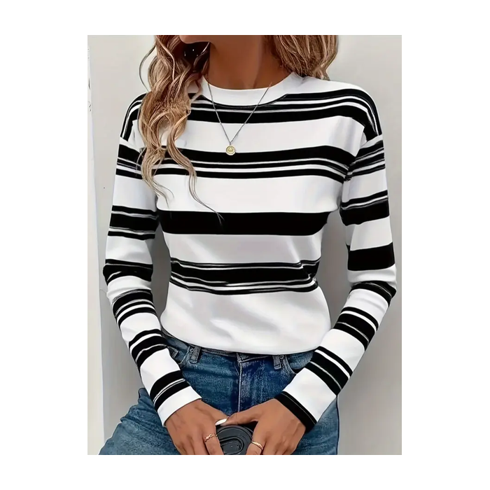 Women Striped Long Sleeve Tee T-shirt Crew Neck Printing Casual Spring/Fall Graphic Tee Top