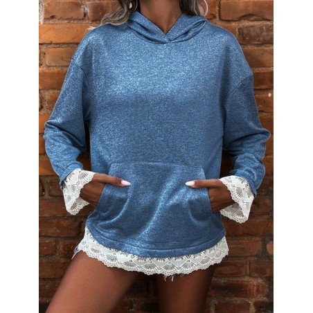 Women Plain Hoodie Split Joint Vintage Spring/Fall Long Sleeve Sweatshirt