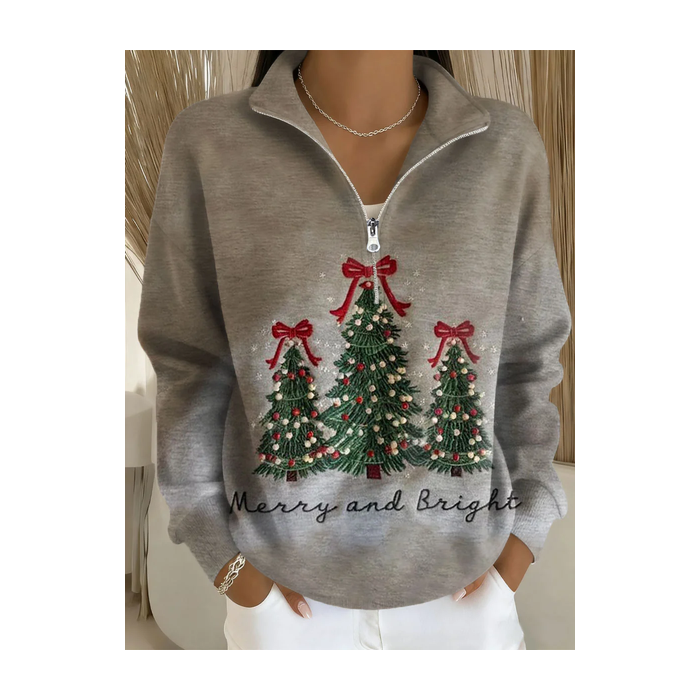 Women Christmas Shawl Collar Printing Casual Spring/Fall Long Sleeve Sweatshirt