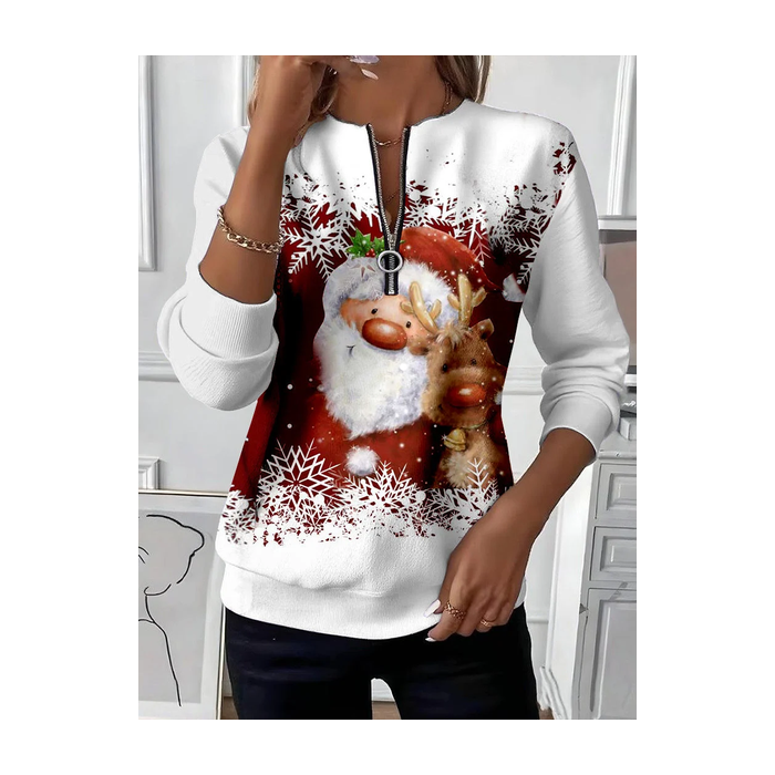 Women Santa Claus Crew Neck Printing Casual Spring/Fall Long Sleeve Sweatshirt
