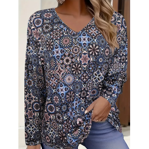 Women's Floral Long Sleeve Tee T-shirt V Neck Printing Casual Spring/Fall Graphic Tee Top