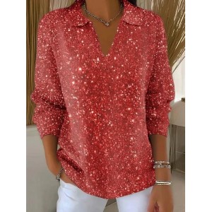 Women Christmas Printing Spring/Fall Casual Long Sleeve Shawl Collar Sweater