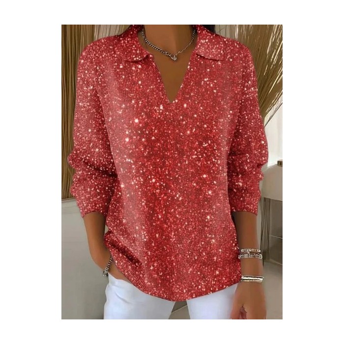 Women Christmas Printing Spring/Fall Casual Long Sleeve Shawl Collar Sweater