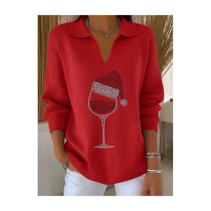 Women Christmas Printing Spring/Fall Casual Long Sleeve Shawl Collar Sweater