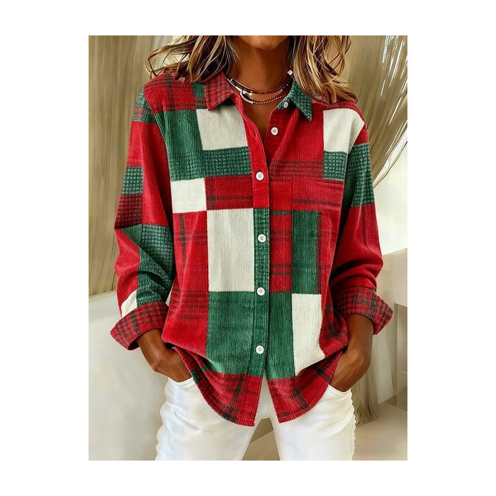 Women Christmas Long Sleeve Shirt Spring/Fall Buckle Shirt Collar Regular Sleeve Daily Casual Top