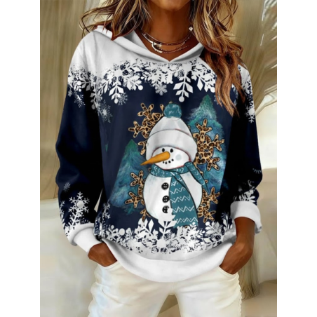 Women Christmas Snowman Spring/Fall Printing Long Sleeve Casual Daily Hoodie