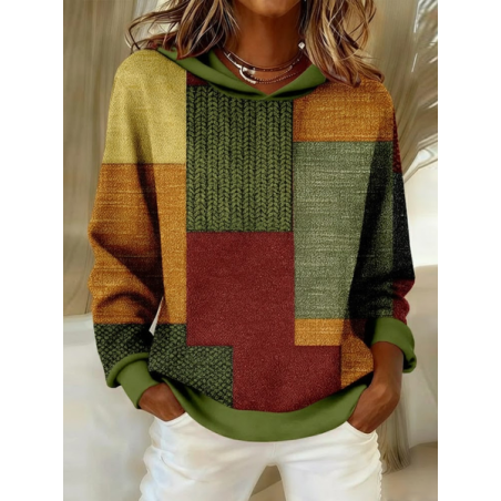 Women Multicolor Block Spring/Fall Printing Long Sleeve Casual Daily Hoodie
