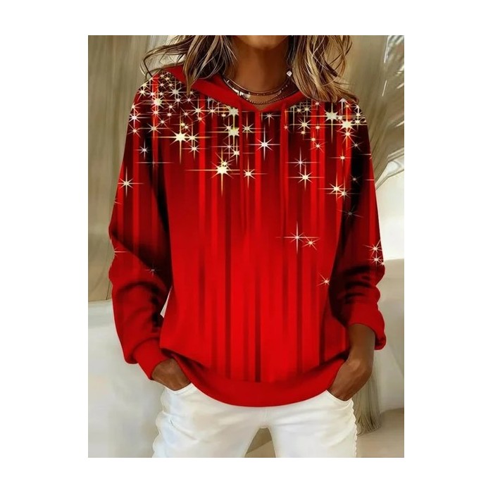 Women Christmas Spring/Fall Printing Long Sleeve Casual Daily Hoodie