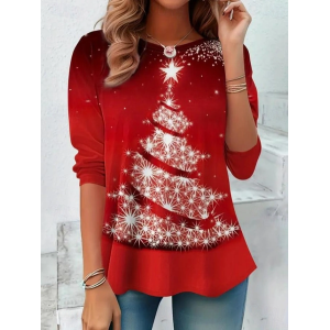 Women Christmas Long Sleeve Tee T-shirt Crew Neck Casual Spring/Fall Tunic Top