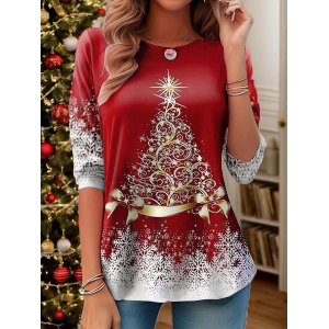 Women Christmas Long Sleeve Tee T-shirt Crew Neck Casual Spring/Fall Tunic Top