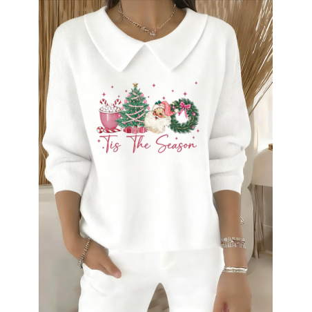 Women Santa Claus Printing Spring/Fall Casual Long Sleeve Shawl Collar Sweater