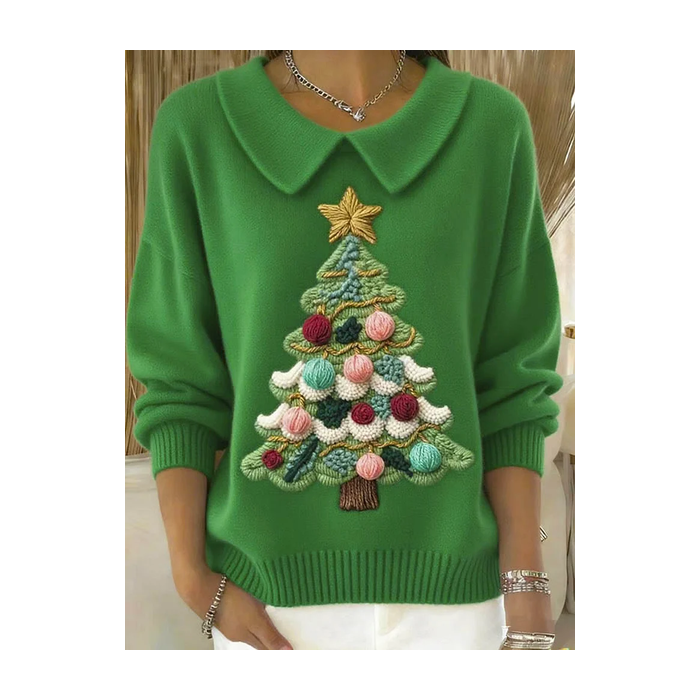 Women Christmas Printing Spring/Fall Casual Long Sleeve Shawl Collar Sweater