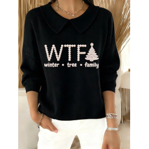 Women Christmas Printing Spring/Fall Casual Long Sleeve Shawl Collar Sweater