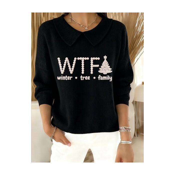 Women Christmas Printing Spring/Fall Casual Long Sleeve Shawl Collar Sweater