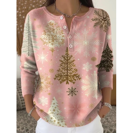 Women Christmas Printing Spring/Fall Casual Long Sleeve Crew Neck Sweater