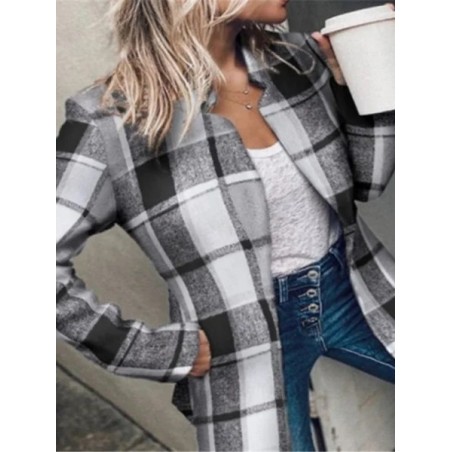 Women Spring/Fall Outerwear Casual Split Joint Plain Long Sleeve Lapel Collar Jacket