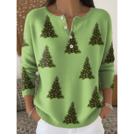 Women Christmas Printing Spring/Fall Casual Long Sleeve Crew Neck Sweater