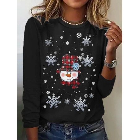 Women Christmas Snowman Long Sleeve Tee T-shirt Crew Neck Printing Casual Spring/Fall Graphic Tee Top