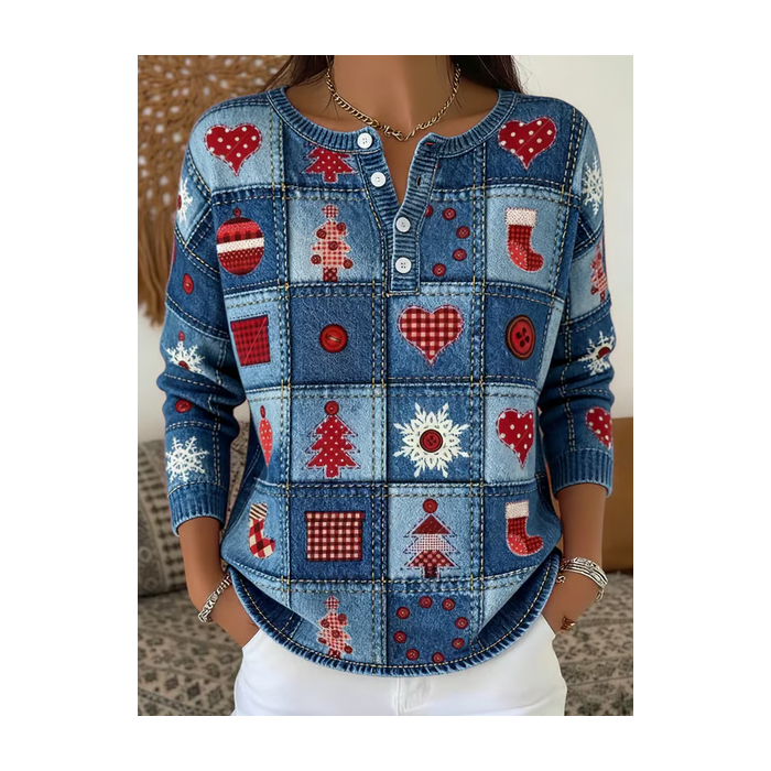 Women Christmas Printing Spring/Fall Casual Long Sleeve Crew Neck Sweater