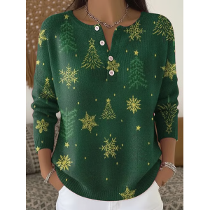 Women Christmas Printing Spring/Fall Casual Long Sleeve Crew Neck Sweater