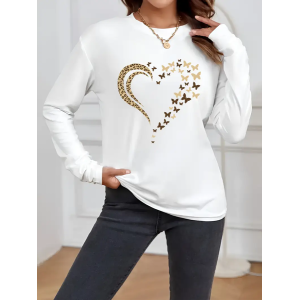 Women Leopard Long Sleeve Tee T-shirt Crew Neck Printing Casual Spring/Fall Graphic Tee Top