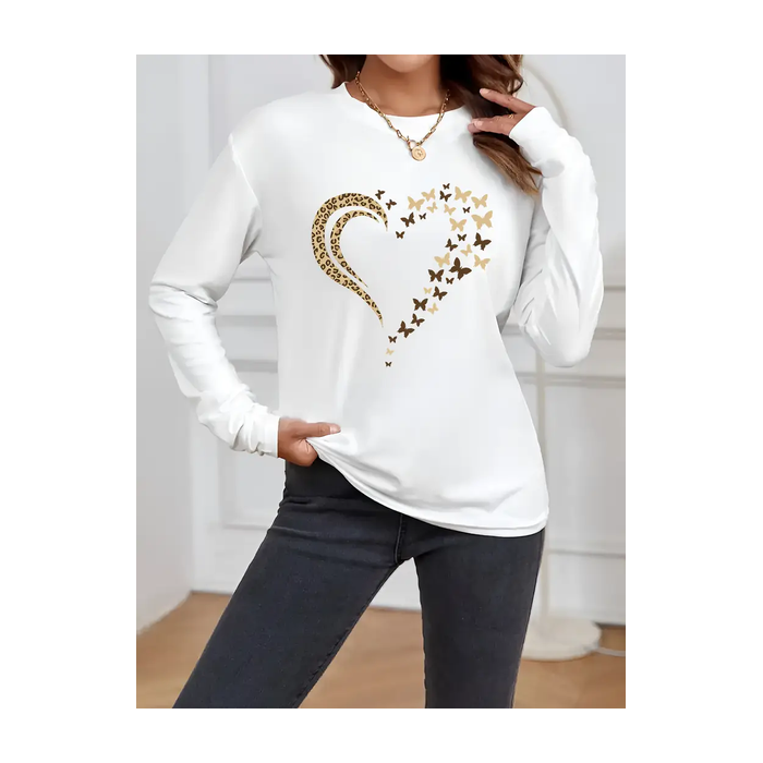 Women Leopard Long Sleeve Tee T-shirt Crew Neck Printing Casual Spring/Fall Graphic Tee Top