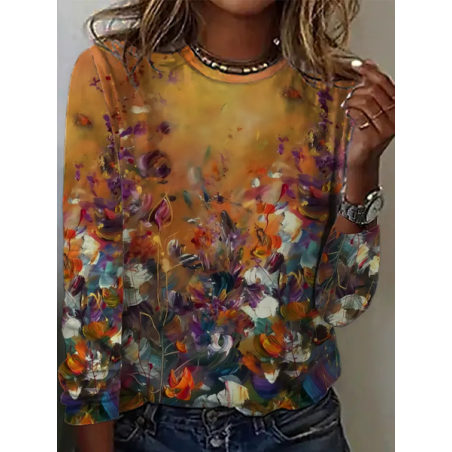 Women Floral Long Sleeve Tee T-shirt Crew Neck Printing Casual Spring/Fall Graphic Tee Top