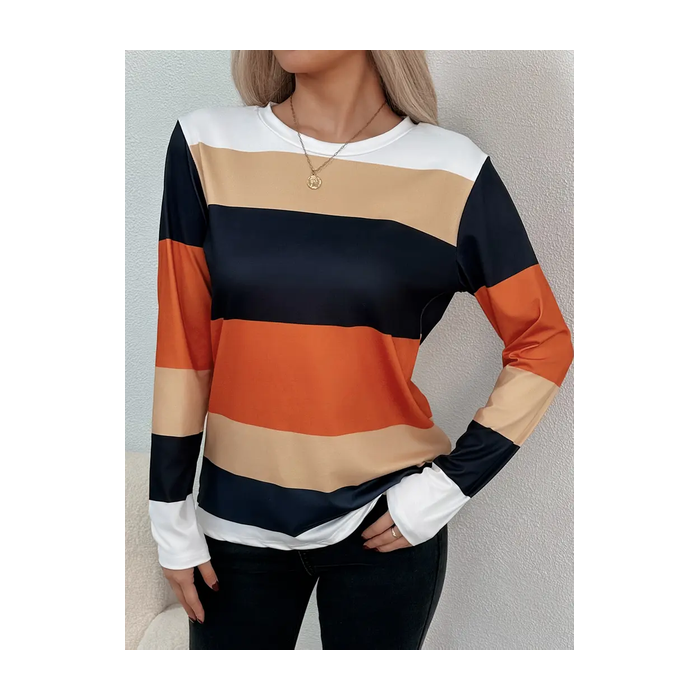 Women Striped Long Sleeve Tee T-shirt Crew Neck Printing Casual Spring/Fall Graphic Tee Top