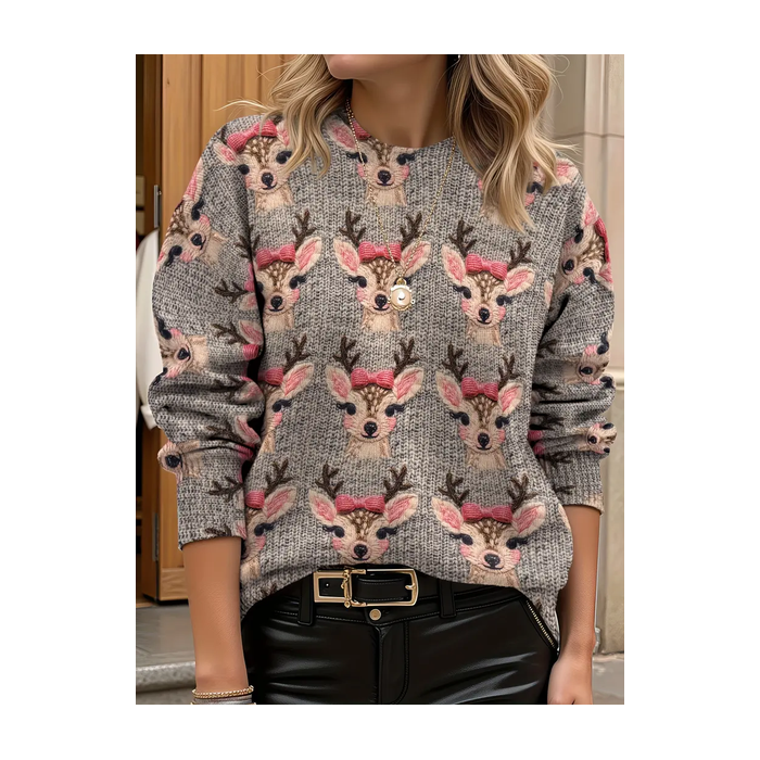 Women Christmas Printing Spring/Fall Casual Long Sleeve Crew Neck Sweater