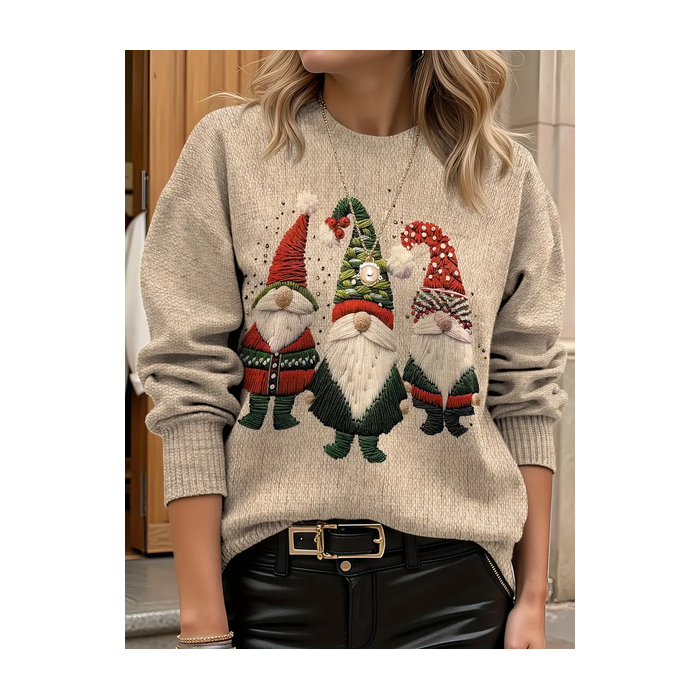 Women Christmas Printing Spring/Fall Casual Long Sleeve Crew Neck Sweater