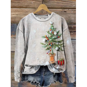 Women Christmas Crew Neck Printing Casual Spring/Fall Long Sleeve Sweatshirt