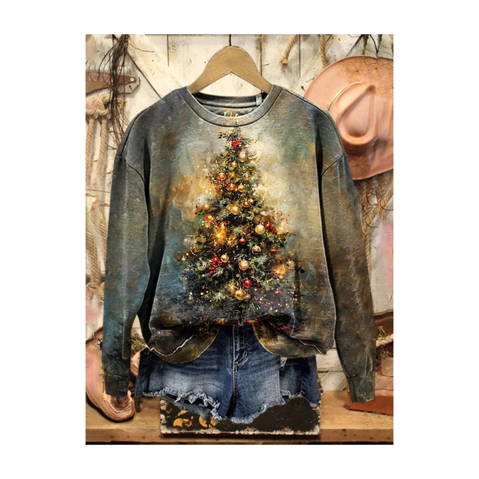 Women Christmas Crew Neck Printing Casual Spring/Fall Long Sleeve Sweatshirt