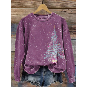 Women Christmas Crew Neck Printing Casual Spring/Fall Long Sleeve Sweatshirt