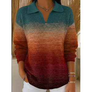 Women Abstract Printing Spring/Fall Casual Long Sleeve Shawl Collar Sweater