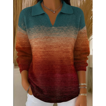 Women Abstract Printing Spring/Fall Casual Long Sleeve Shawl Collar Sweater