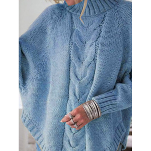 Women Plain Jacquard Winter Street Dolman Sleeve Long Sleeve Mock Neck Sweater