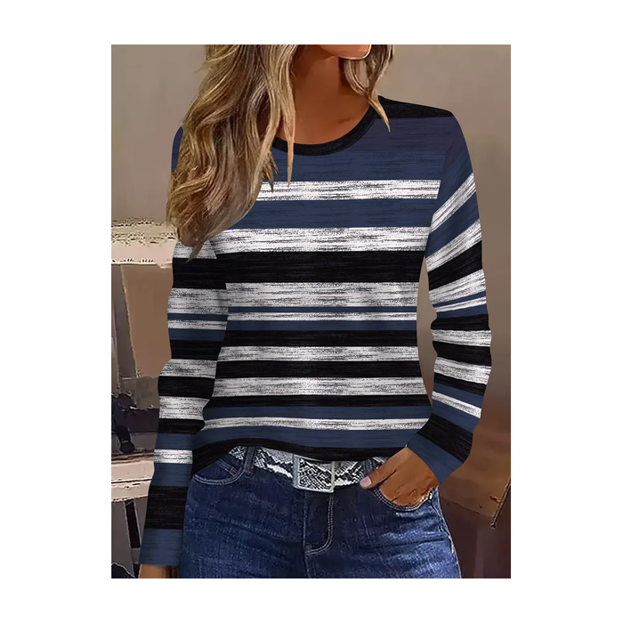 Women Striped Long Sleeve Tee T-shirt Crew Neck Printing Casual Spring/Fall Graphic Tee Top