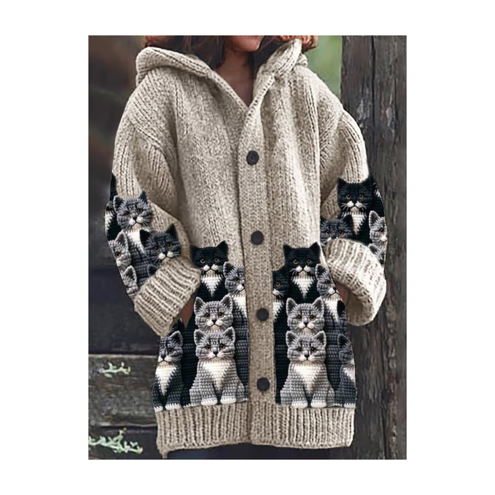 Women Cat Long Sleeve Hoodie Casual Spring/Fall Cardigan Outerwear