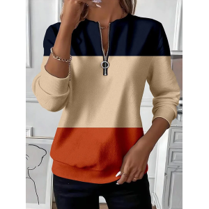 Women Multicolor Block Crew Neck Printing Casual Spring/Fall Long Sleeve Sweatshirt