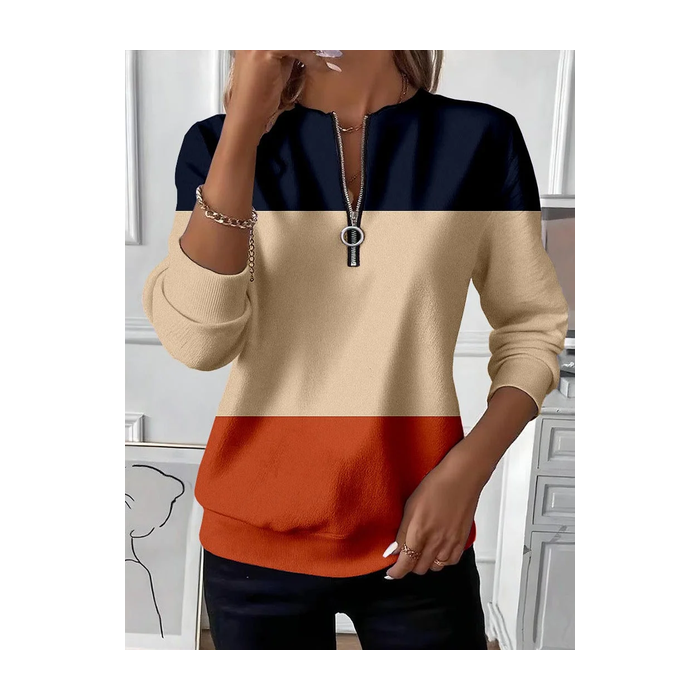 Women Multicolor Block Crew Neck Printing Casual Spring/Fall Long Sleeve Sweatshirt