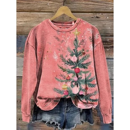 Women Christmas Crew Neck Printing Casual Spring/Fall Long Sleeve Sweatshirt
