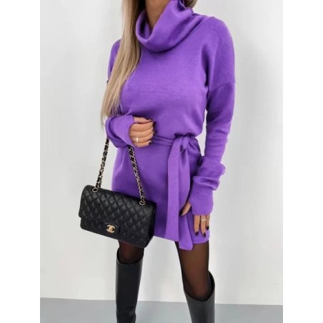 Women Plain Long Sleeve Spring/Fall Split Joint Dress Turtleneck Daily Vintage Mini Hip Skirt Bodycon Dress