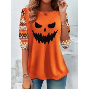 Women's Long Sleeve Tee T-shirt Spring/Fall Halloween Printing Jersey Crew Neck Daily Going Out Vintage Top