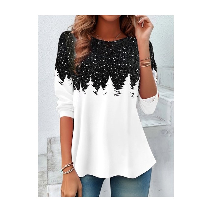Women's Long Sleeve Tee T-shirt Spring/Fall Christmas Printing Jersey Crew Neck Holiday Going Out Casual Top